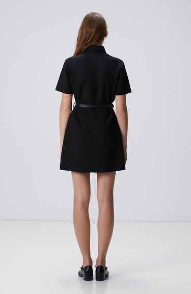  Network Kadın Siyah Kemerli Mini Elbise