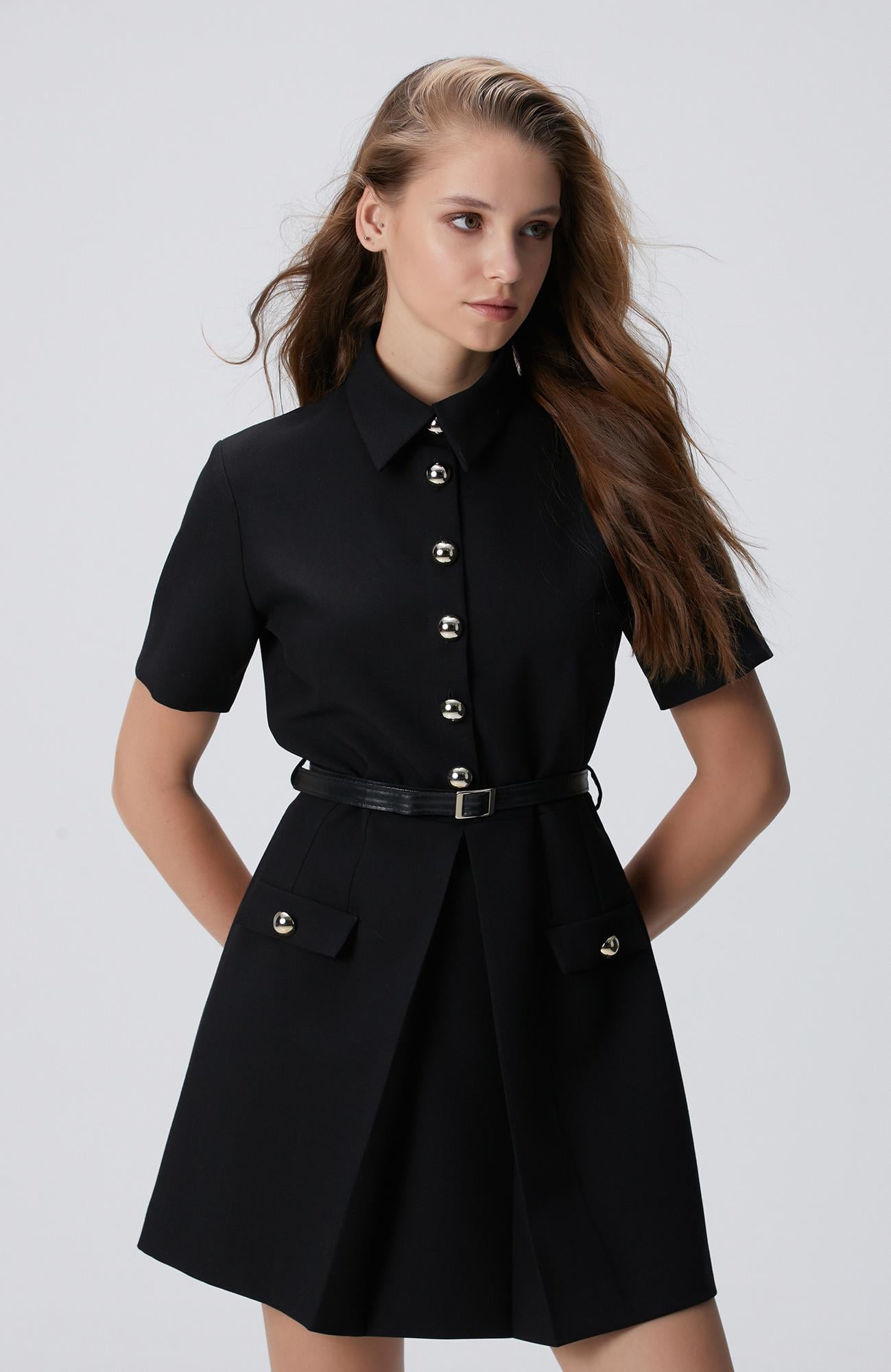  Network Kadın Siyah Kemerli Mini Elbise