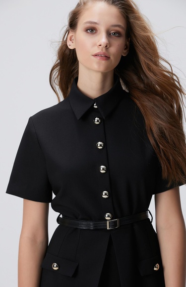  Network Kadın Siyah Kemerli Mini Elbise