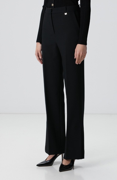  Network Kadın Siyah Paçası Yırtmaçlı Pantolon