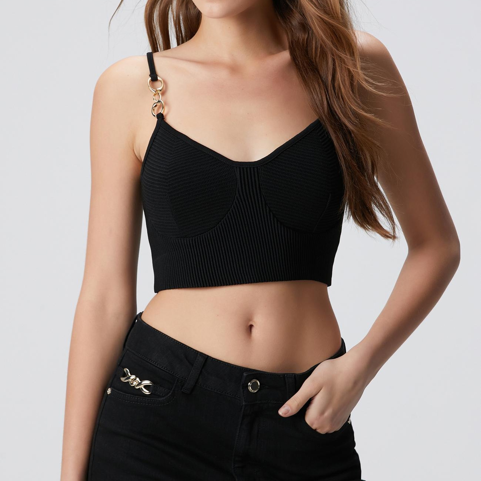 Network Kadın Siyah Aksesuarlı Triko Büstiyer