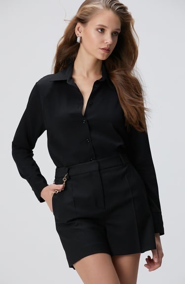  Network Kadın Siyah Vatkalı Gömlek