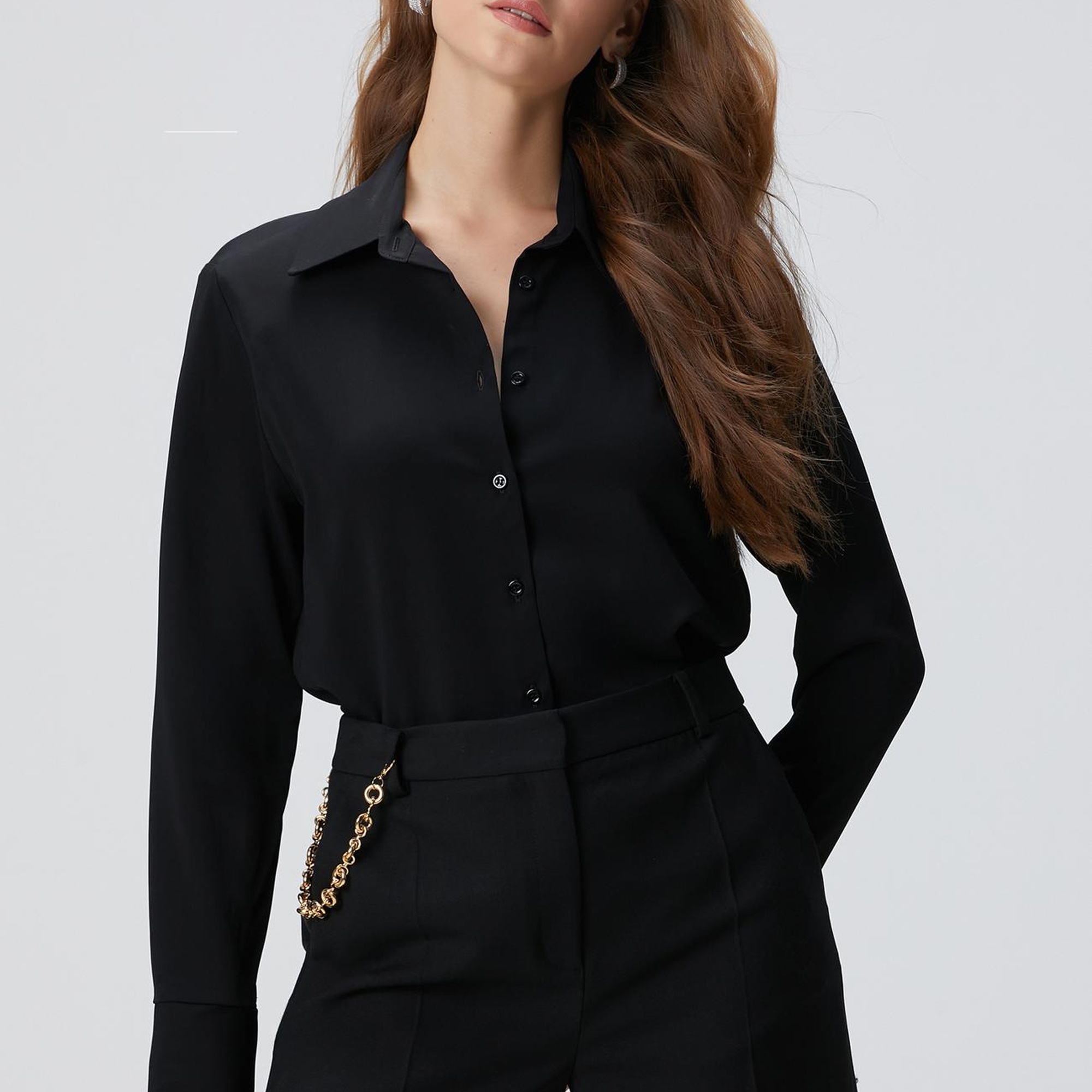 Network Kadın Siyah Vatkalı Gömlek