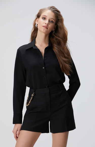 Network Kadın Siyah Vatkalı Gömlek