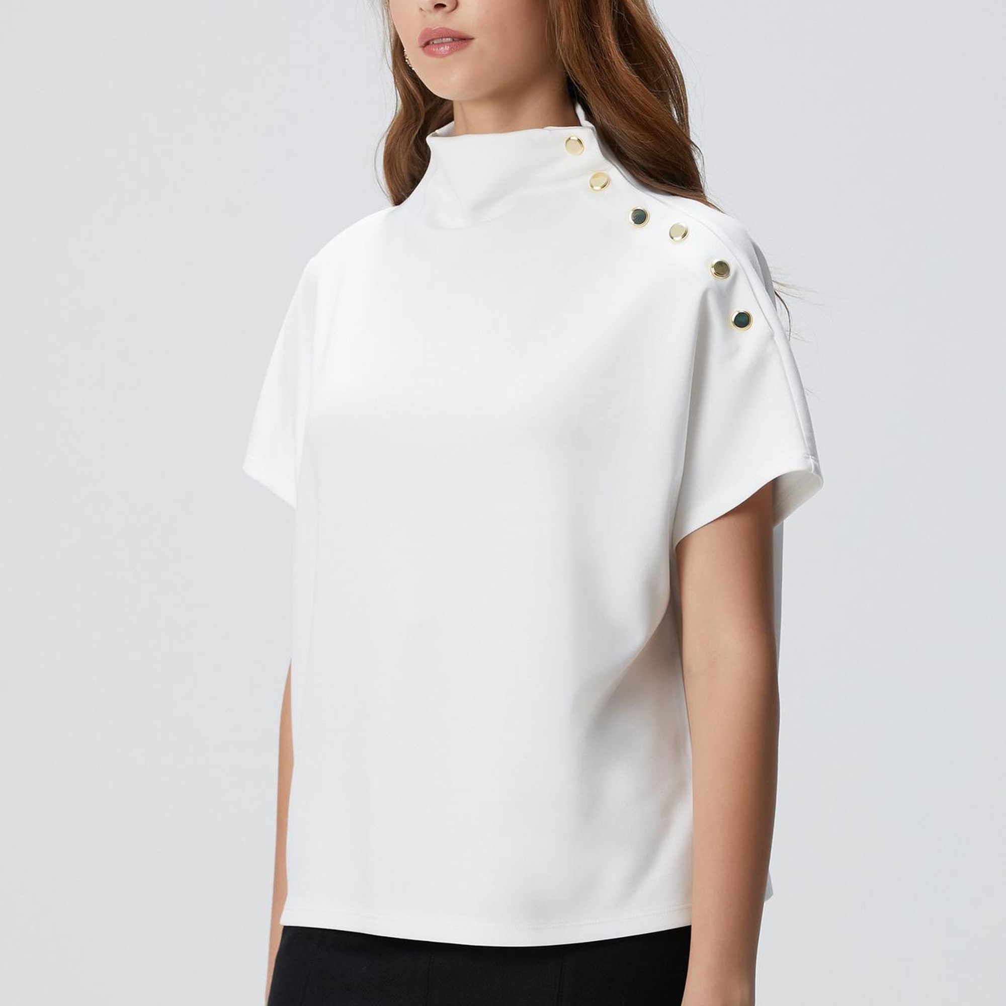 Network Kadın Kırık Beyaz Çıtçıt Detaylı T-shirt