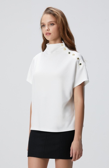  Network Kadın Kırık Beyaz Çıtçıt Detaylı T-shirt