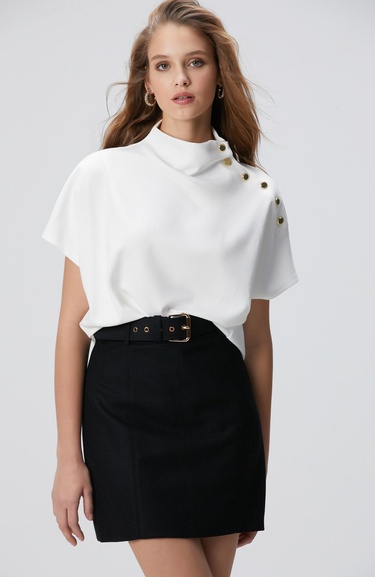  Network Kadın Kırık Beyaz Çıtçıt Detaylı T-shirt