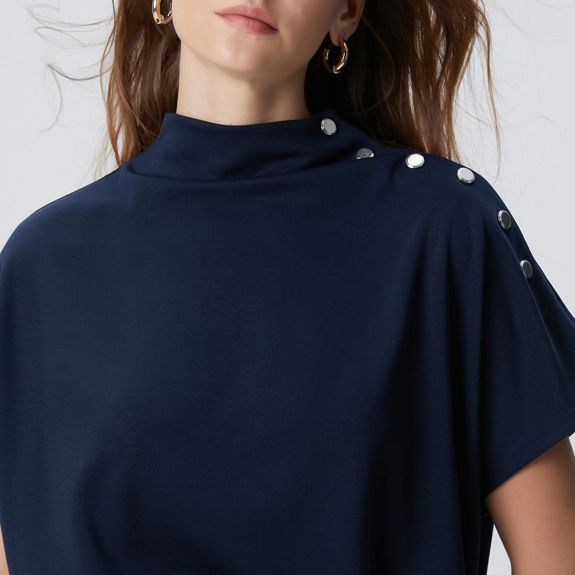 Network Kadın Lacivert Çıtçıt Detaylı T-shirt