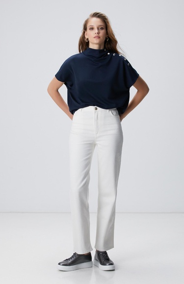  Network Kadın Lacivert Çıtçıt Detaylı T-shirt