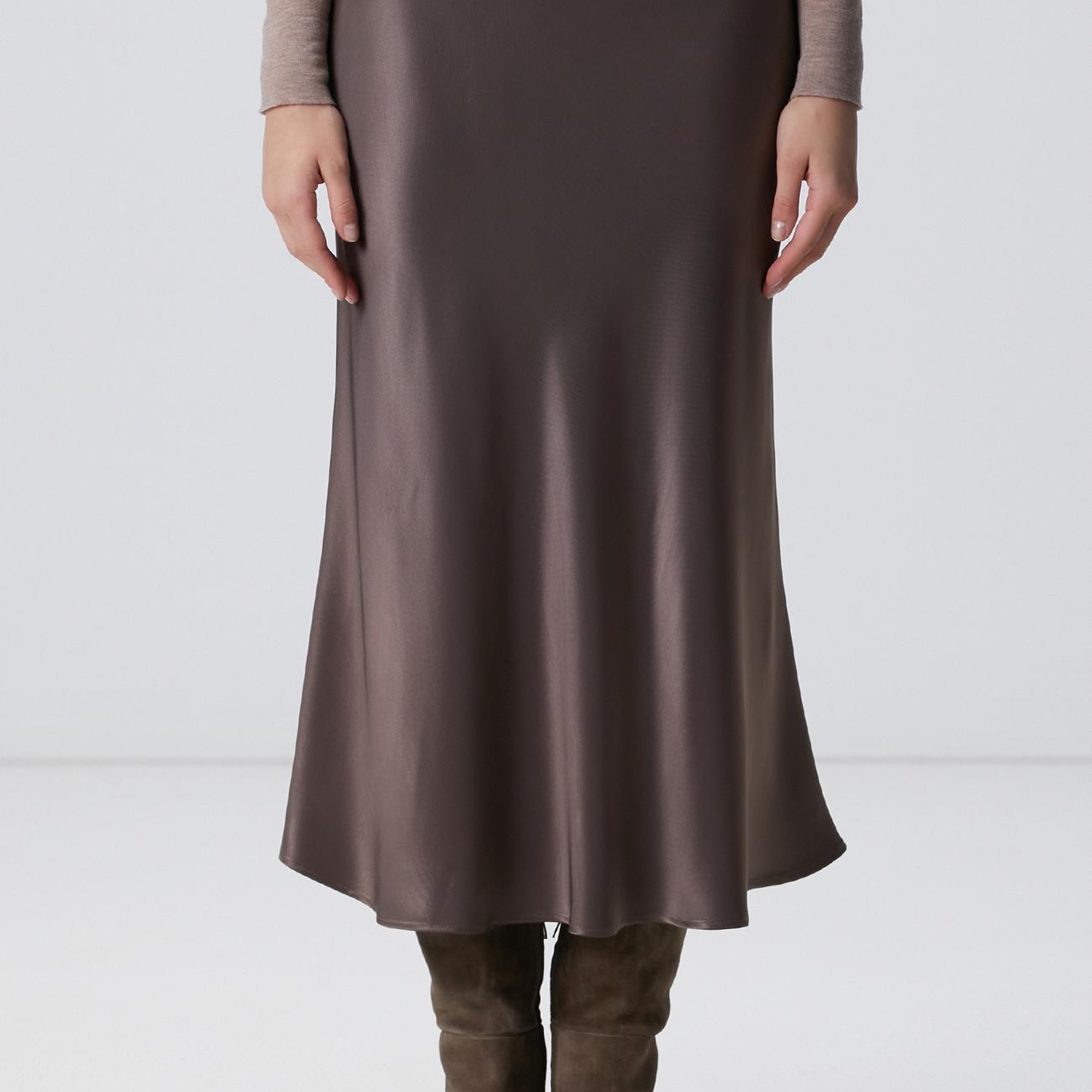 Network Kadın Vizon Midi Saten Etek