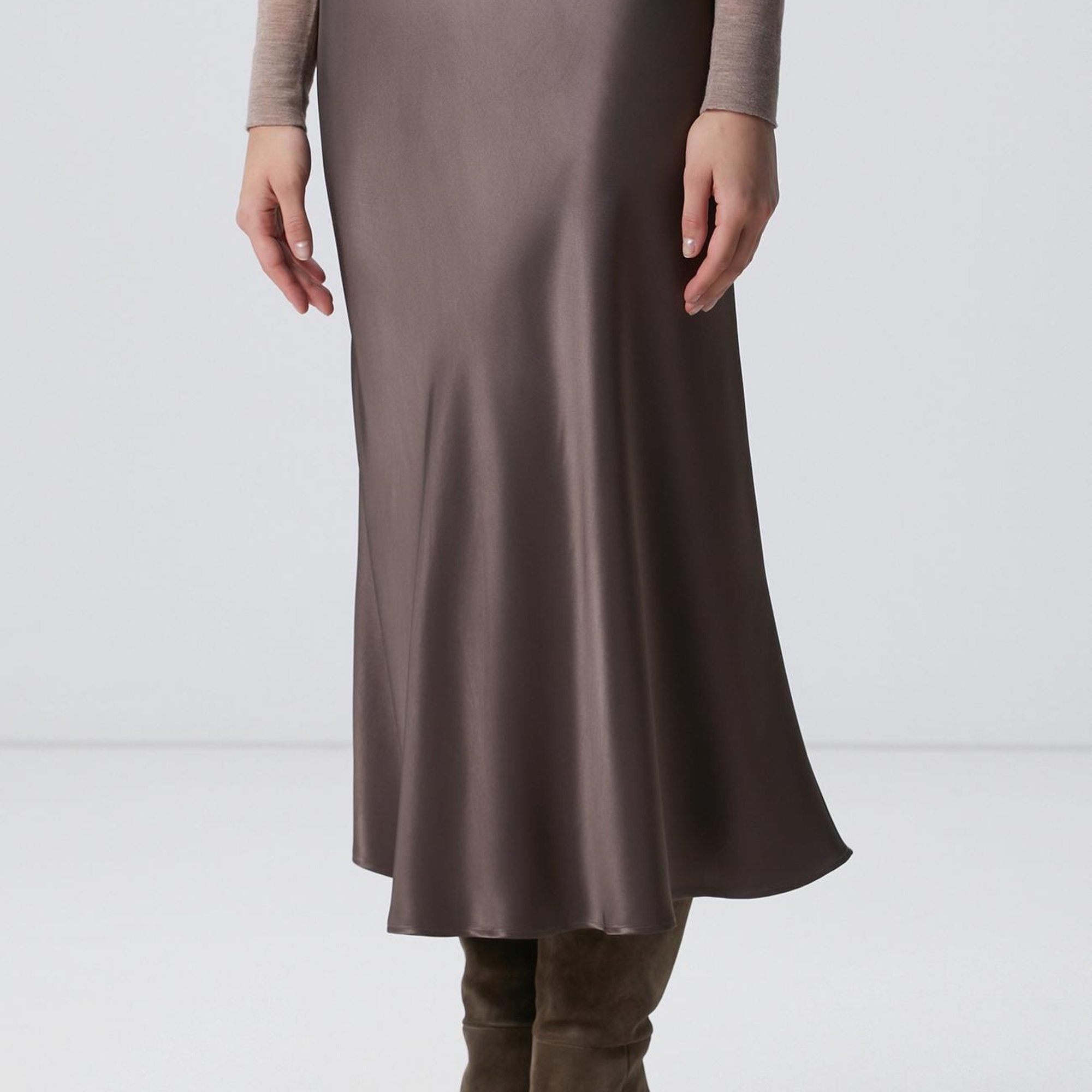 Network Kadın Vizon Midi Saten Etek