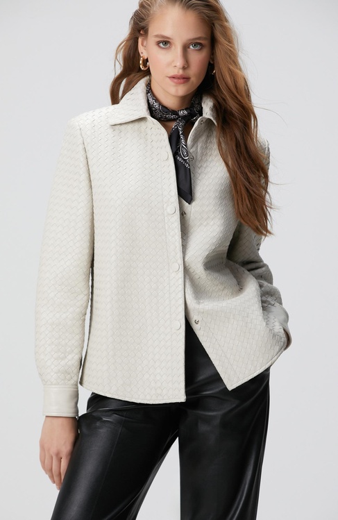  Network Kadın Taş Limited Örgü Desenli Deri Gömlek