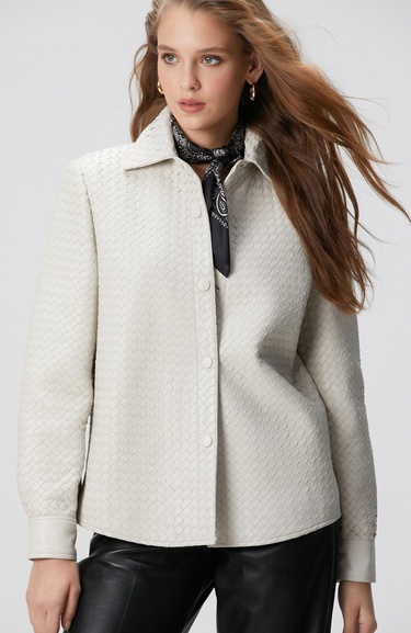  Network Kadın Taş Limited Örgü Desenli Deri Gömlek