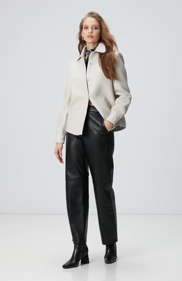  Network Kadın Taş Limited Örgü Desenli Deri Gömlek