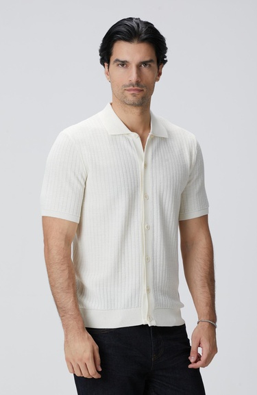  Network Erkek Kırık Beyaz Yün Karışımlı Triko Gömlek