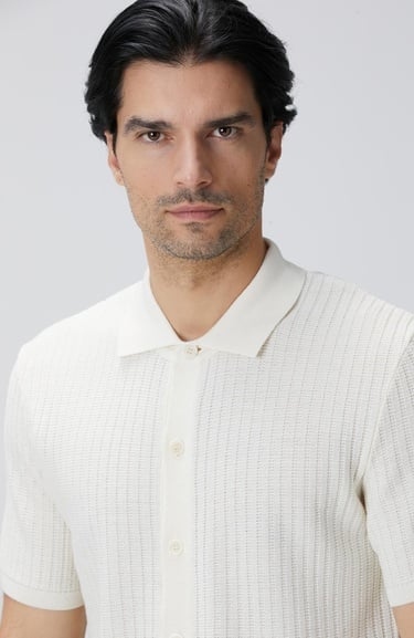  Network Erkek Kırık Beyaz Yün Karışımlı Triko Gömlek