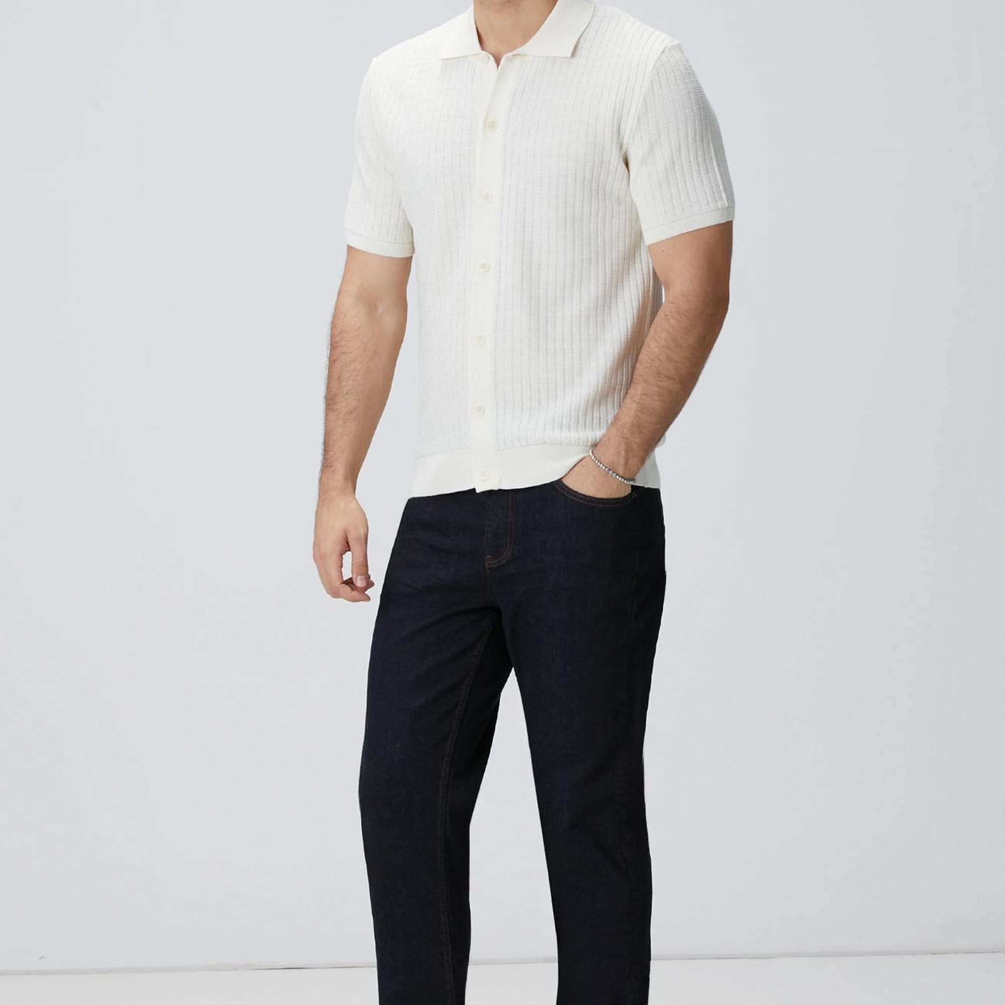 Network Erkek Kırık Beyaz Yün Karışımlı Triko Gömlek