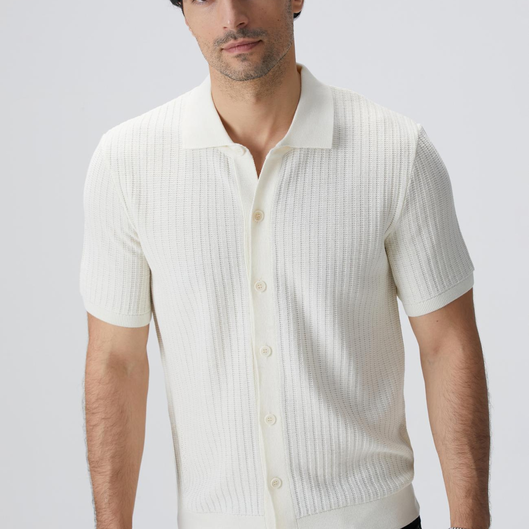 Network Erkek Kırık Beyaz Yün Karışımlı Triko Gömlek