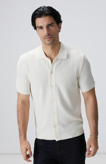  Network Erkek Kırık Beyaz Yün Karışımlı Triko Gömlek