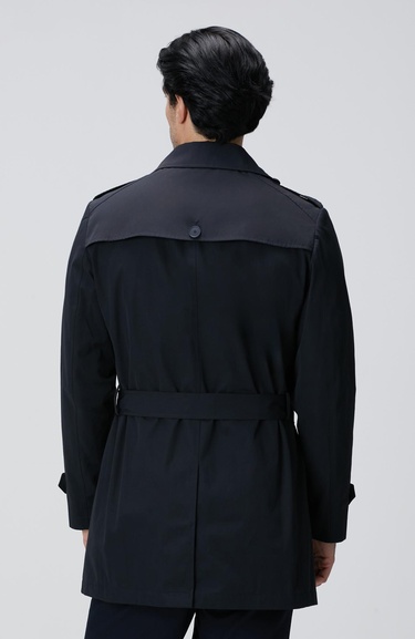  Network Erkek Lacivert Kuşaklı Pardösü