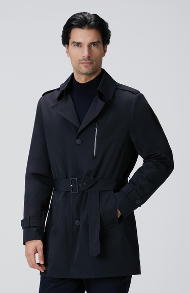  Network Erkek Lacivert Kuşaklı Pardösü