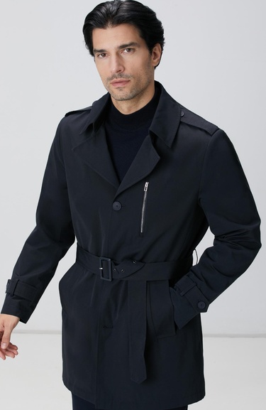  Network Erkek Lacivert Kuşaklı Pardösü