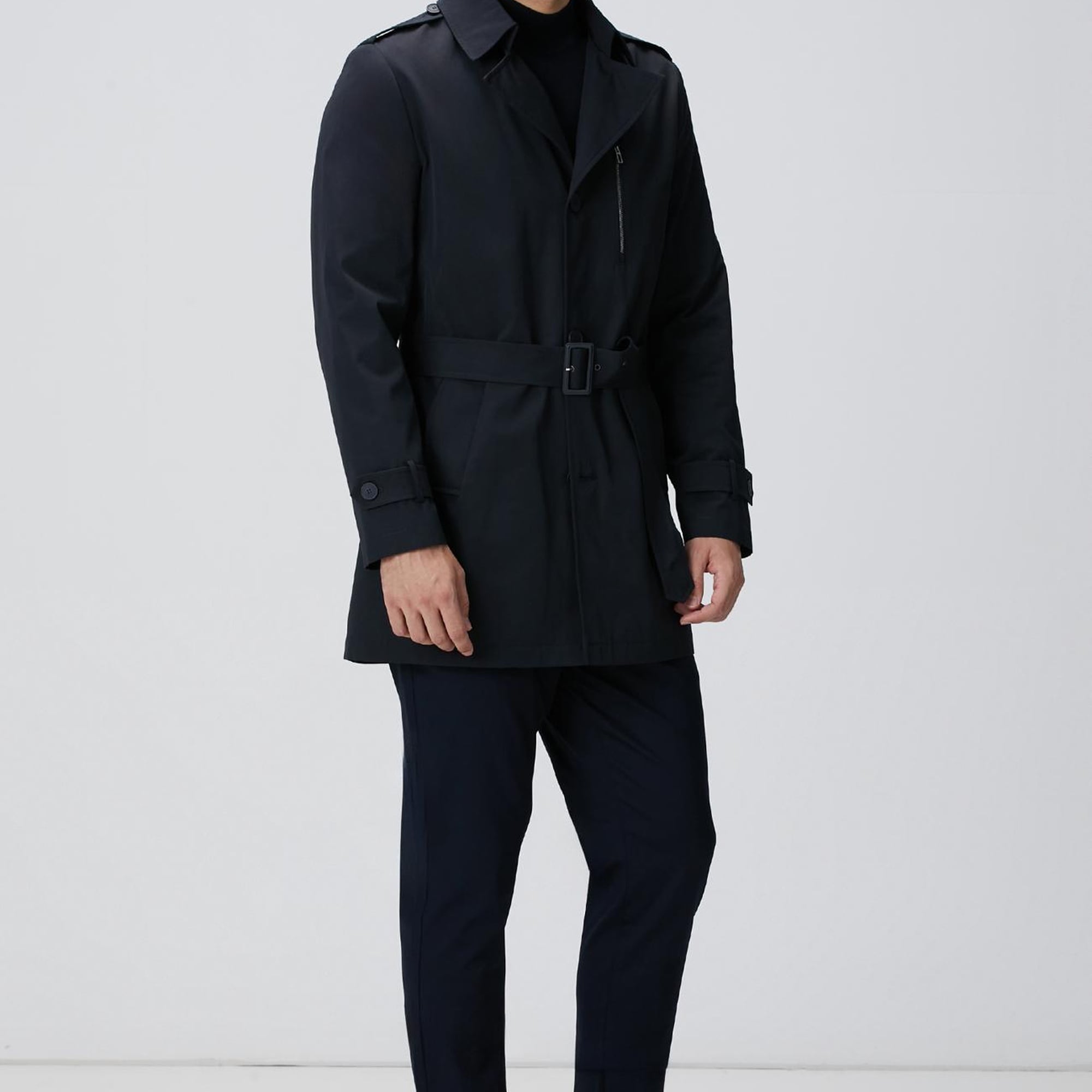 Network Erkek Lacivert Kuşaklı Pardösü