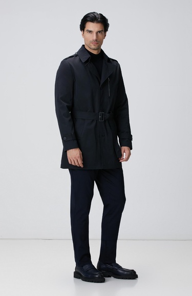  Network Erkek Lacivert Kuşaklı Pardösü