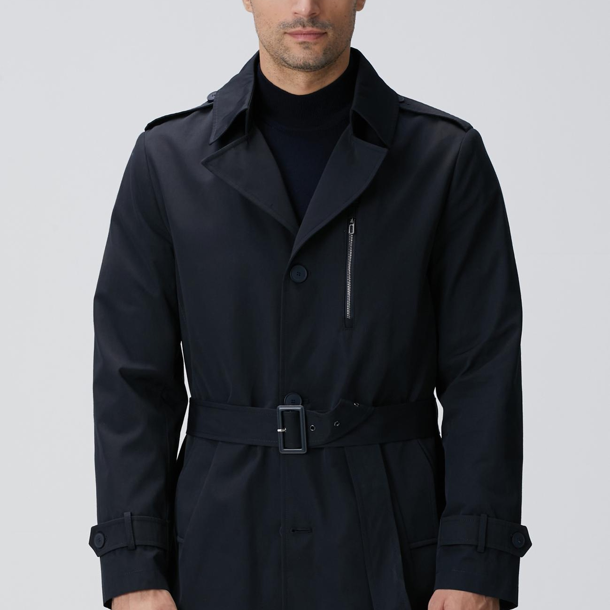 Network Erkek Lacivert Kuşaklı Pardösü