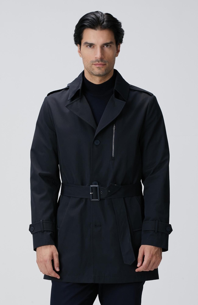  Network Erkek Lacivert Kuşaklı Pardösü