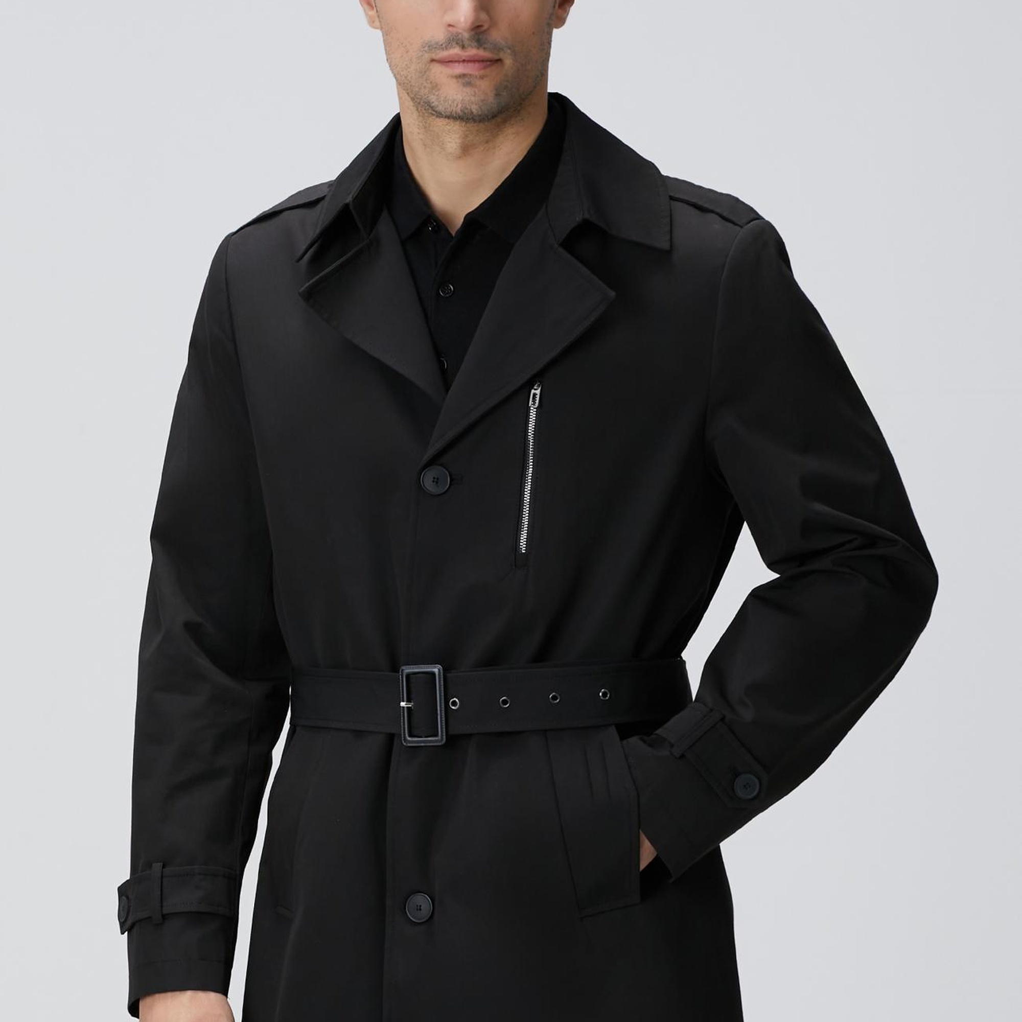 Network Erkek Siyah Kuşaklı Pardösü