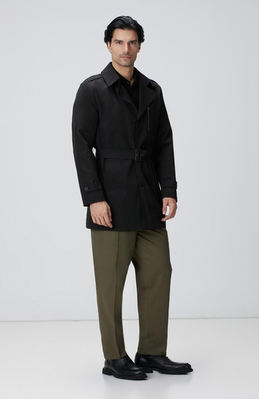  Network Erkek Siyah Kuşaklı Pardösü