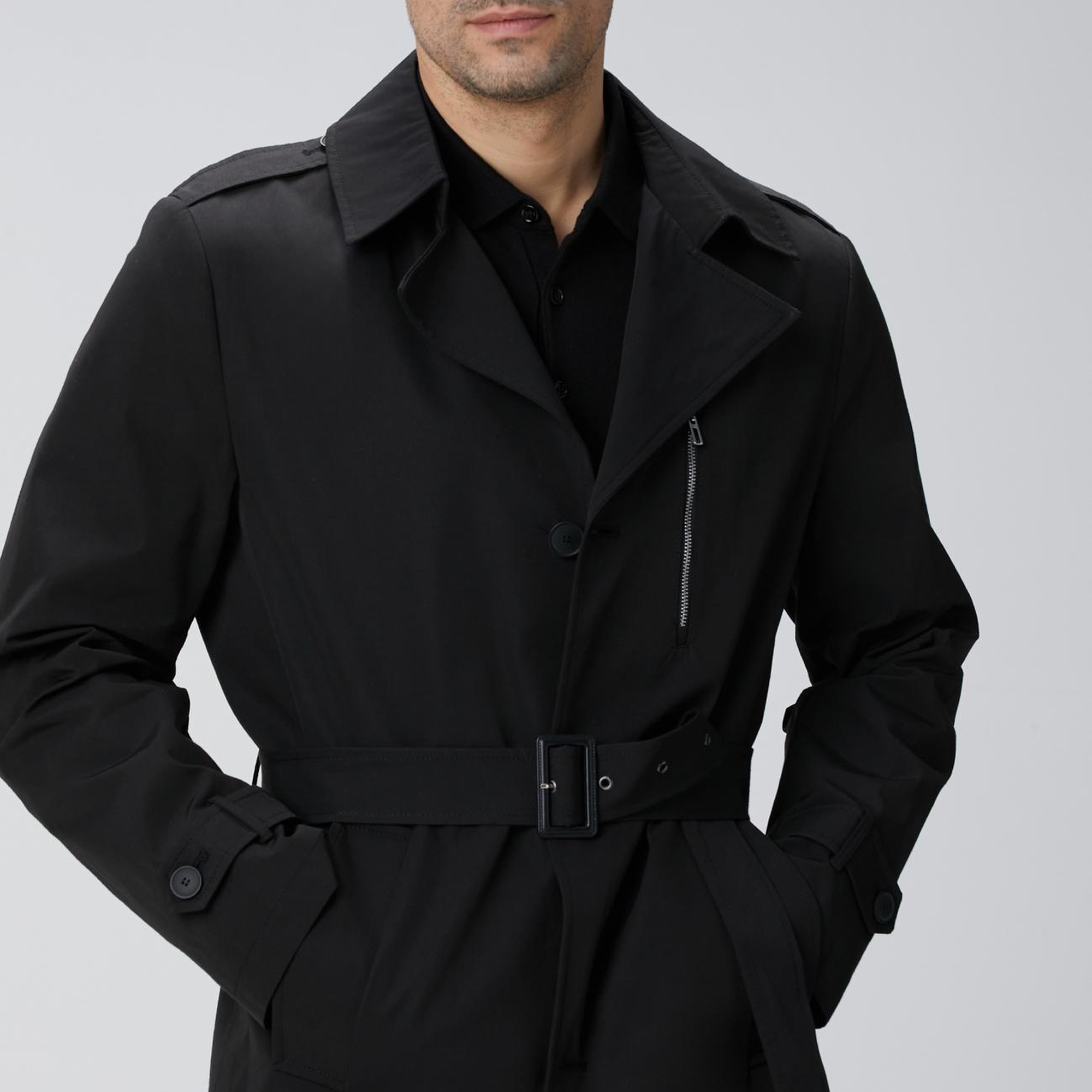 Network Erkek Siyah Kuşaklı Pardösü