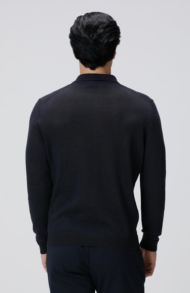  Network Erkek Lacivert Polo Yaka Keten Karışımlı Triko Kazak