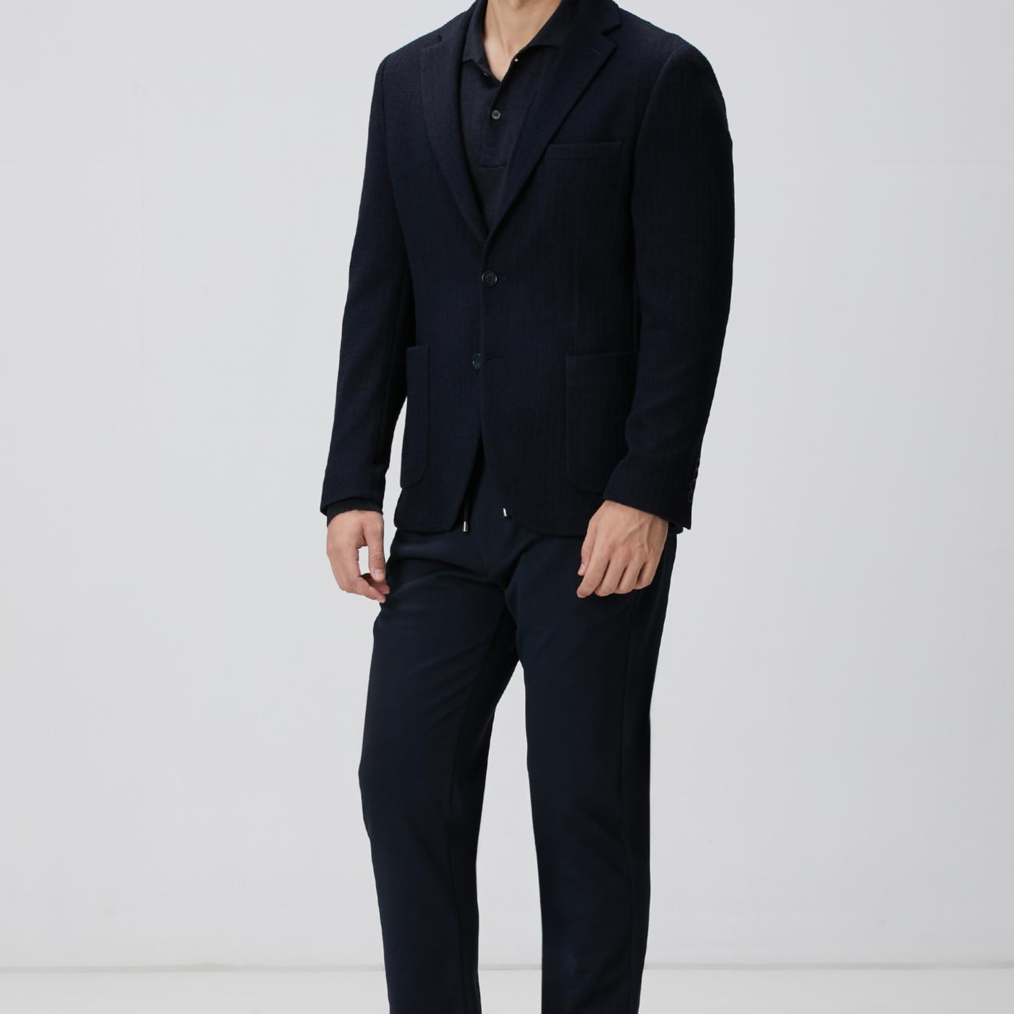 Network Erkek Lacivert Polo Yaka Keten Karışımlı Triko Kazak