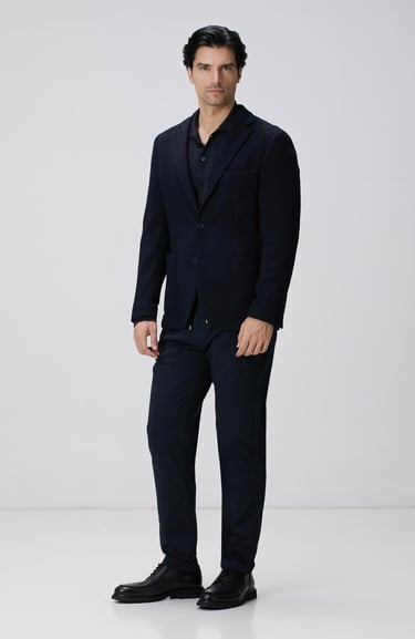  Network Erkek Lacivert Polo Yaka Keten Karışımlı Triko Kazak