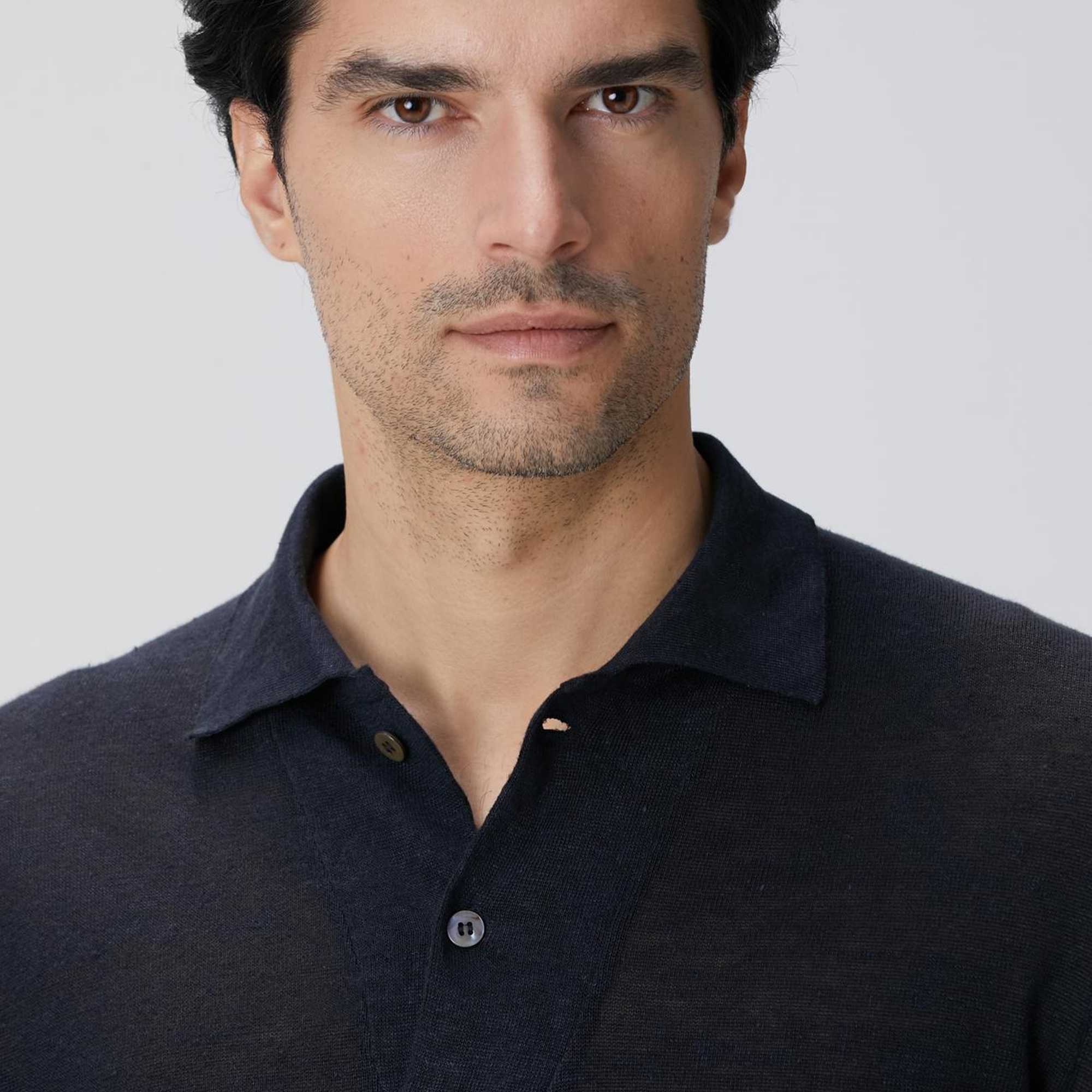 Network Erkek Lacivert Polo Yaka Keten Karışımlı Triko Kazak