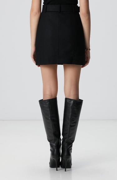  Network Kadın Siyah Yün Karışımlı Mini Etek