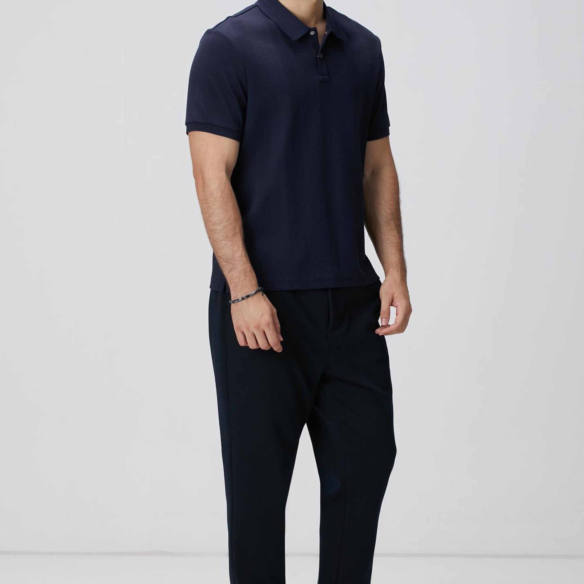 Network Erkek Lacivert Waffle Dokulu T-shirt