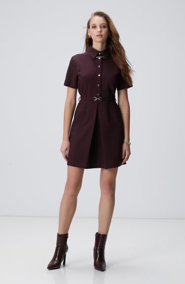  Network Kadın Vişne Kemerli Mini Elbise