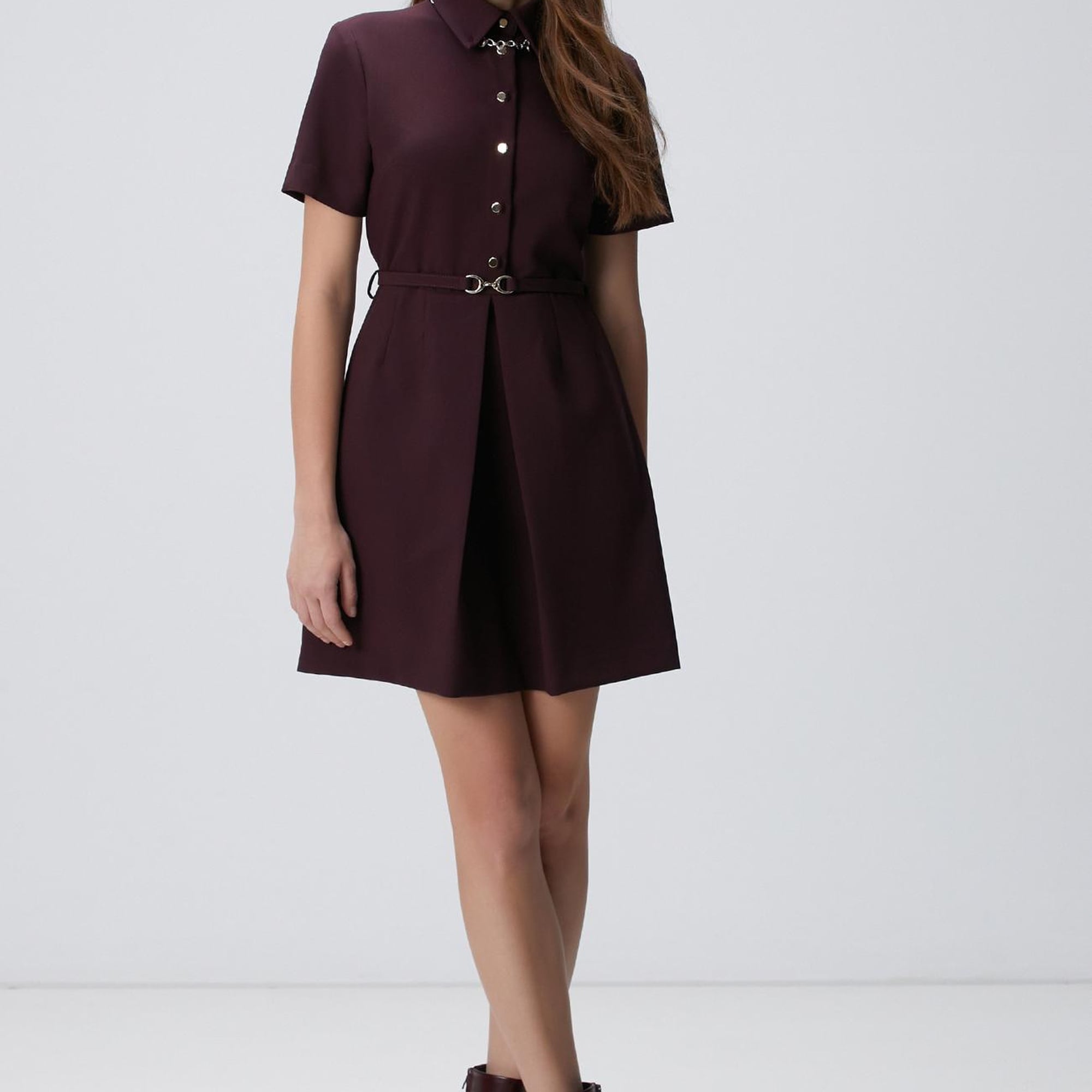 Network Kadın Vişne Kemerli Mini Elbise