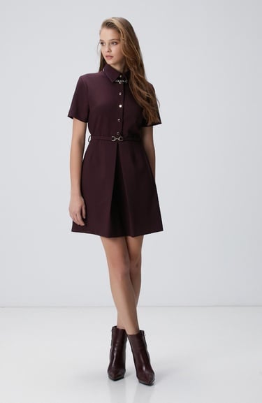  Network Kadın Vişne Kemerli Mini Elbise
