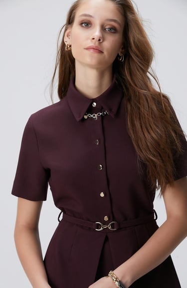  Network Kadın Vişne Kemerli Mini Elbise