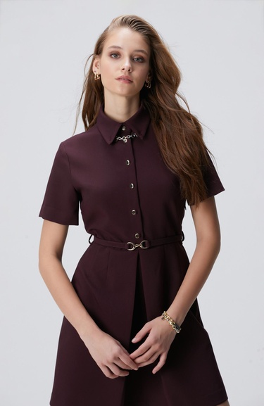  Network Kadın Vişne Kemerli Mini Elbise