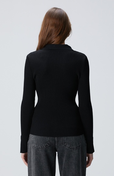  Network Kadın Siyah Düğme Detaylı Triko Kazak
