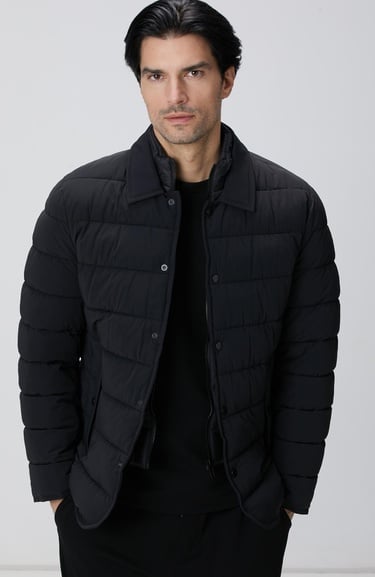  Network Erkek Siyah Puffer Coat Ceket