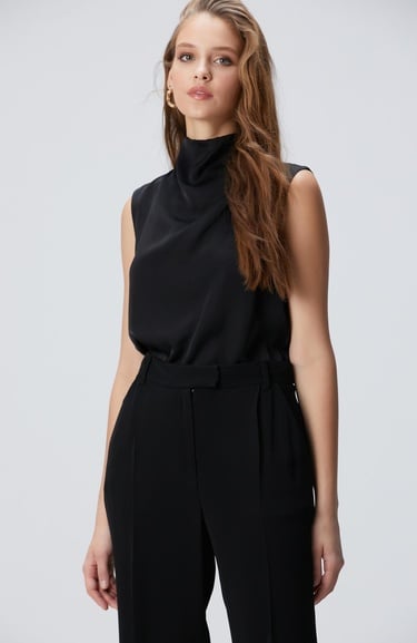  Network Kadın Siyah Degaje Yaka Bluz