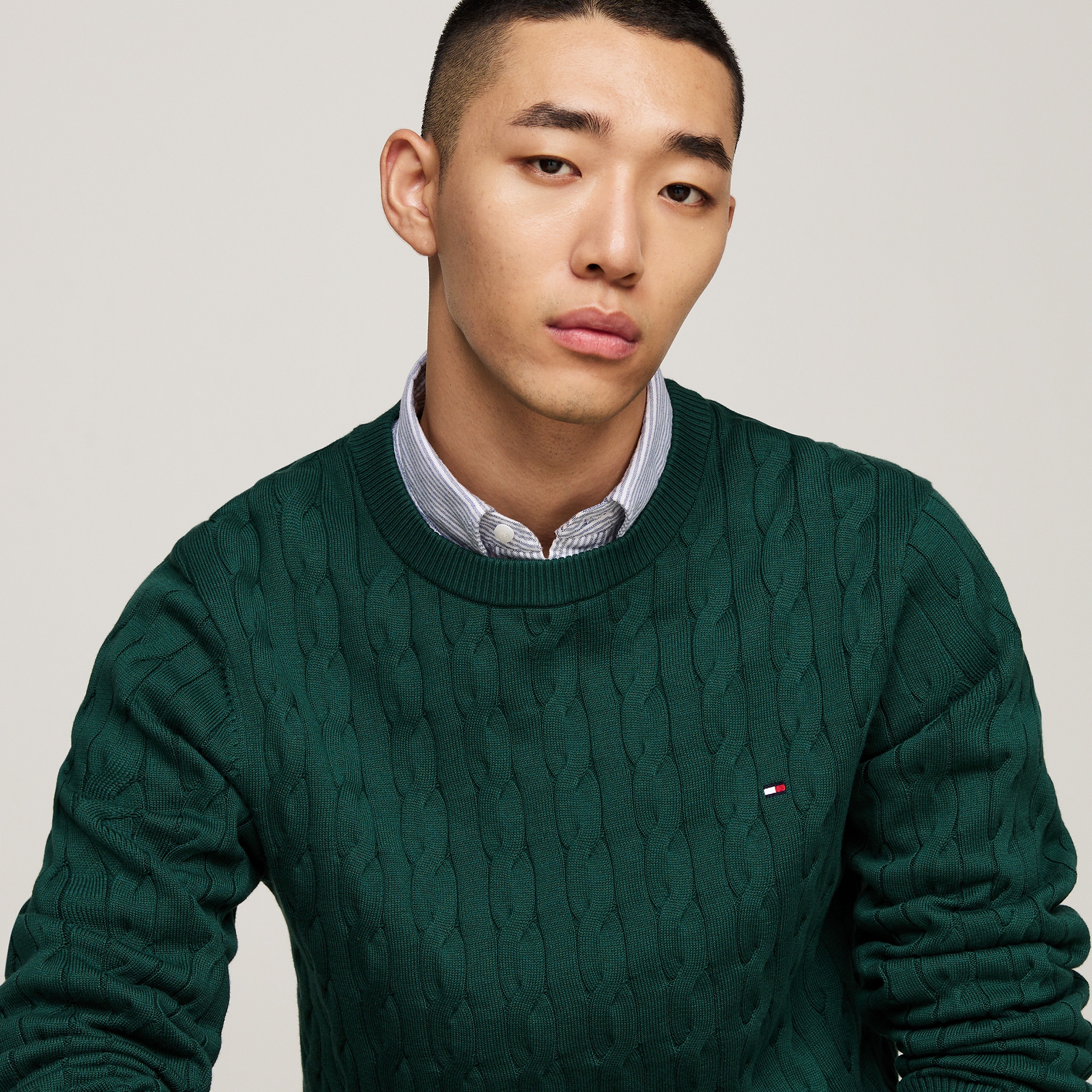 Tommy Hilfiger Classic Cotton Cable Erkek Yeşil Triko