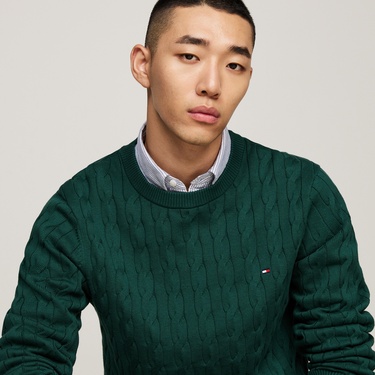  Tommy Hilfiger Classic Cotton Cable Erkek Yeşil Triko