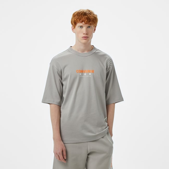  Converse Star Chevron Baskılı Oversize Fit Erkek Gri T-Shirt